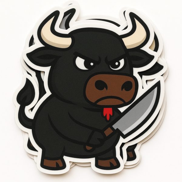Pegatina de Toro Negro Enfadado con Cuchillo
