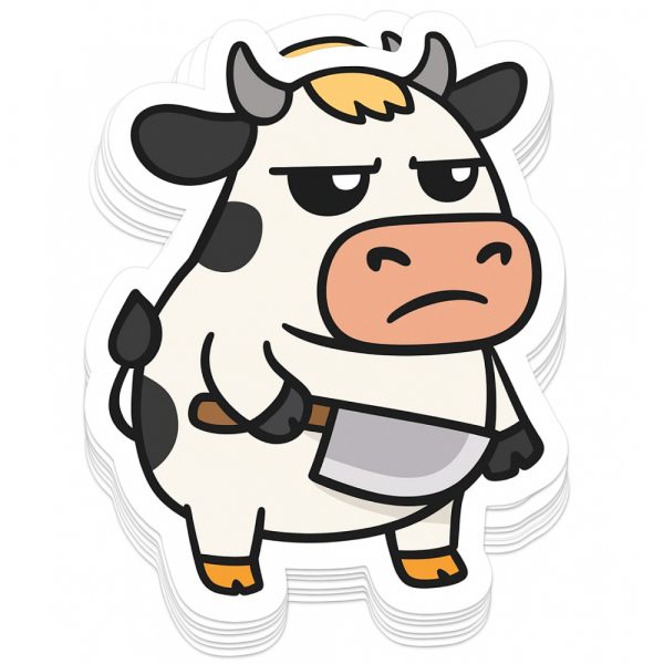 Pegatina de Vaca Enfadada con Cuchillo