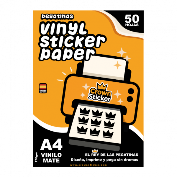 Papel Vinilo Mate A4 para Pegatinas – Crown Sticker (50 hojas)